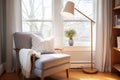 a bright, cozy reading nook with a floor lamp