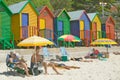 Bright Crayon-Colored Beach Huts at St James, False Bay on Indian Ocean, outside of Cape Town, South Africa Royalty Free Stock Photo