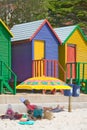 Bright Crayon-Colored Beach Huts at St James, False Bay on Indian Ocean, outside of Cape Town, South Africa Royalty Free Stock Photo