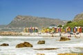 Bright Crayon-Colored Beach Huts at St James, False Bay on Indian Ocean, outside of Cape Town, South Africa