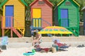 Bright Crayon-Colored Beach Huts at St James, False Bay on Indian Ocean, outside of Cape Town, South Africa Royalty Free Stock Photo