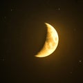 Bright crescent moon glowing in the dark starry night sky with visible craters and celestial bodies Royalty Free Stock Photo