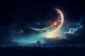 Bright Crescent Moon Illuminating the Night Sky. AI Royalty Free Stock Photo