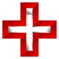 Bright cross as healthcare, first aid icon or logo