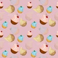 Bright cupcakes set eps10 vector illustration, 3D. sweets.