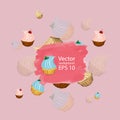 Bright cupcakes set eps10 vector illustration, 3D. sweets.