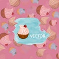 Bright cupcakes set eps10 vector illustration, 3D. sweets