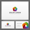 Bright curved geometric leaves abstract circle shape business card design template vector