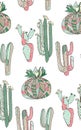 Bright cute beautiful abstract lovely mexican tropical floral herbal summer green pastel set of a cactus paint like child i