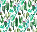 Bright cute beautiful abstract lovely mexican tropical floral herbal summer green set of a cactus paint like child vector