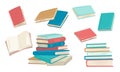 Set of books, different colors, an open book, a stack of books. Notebooks and notebooks. Vector illustration