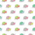 Bright cute seamless pattern with beetles, white background Royalty Free Stock Photo