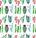 Bright cute wonderful mexican tropical floral summer green pattern of a colorful cactus with flowers vertical pattern like child p