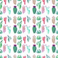 Bright cute wonderful mexican tropical herbal floral summer pattern of a colorful cacti with flowers vertical pattern Royalty Free Stock Photo