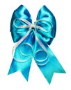 Bright cyan bow with silver ribbon made from silk Royalty Free Stock Photo