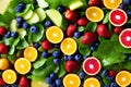 Bright 3D illustration. Salad from colorful berries and fruits, generated by artificial intelligence