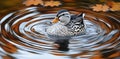 On a bright day, an exotic duck with vibrant orange feathers glides through the reflective water Royalty Free Stock Photo