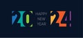 Bright design on dark background. Happy new year 2024, horizontal banner. Brochure or calendar cover vector design template. Cover