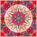 Bright detailed floral ornament. Can be used for cards, bandana prints, tablecloths and napkins.