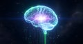 Bright digital brain with glowing neural network connections and data streams, symbolizing complex artificial intelligence. Royalty Free Stock Photo