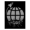 Bright Disintegrating Pixelated Halftone Planet Satellite Launch Icon