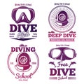 Bright diving school or dive club emblem set design