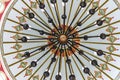 Makam al-Nabi Sain Mosque. Nazareth, Israel. Mosque interior. Dome decoration and central chandelier.