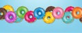 Bright Donuts Border Isolated Blue Background