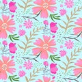 Bright doodle pink flowers summer pattern Royalty Free Stock Photo