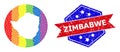 Bright Dotted Map of Zimbabwe Mosaic with Subtracted Space for LGBT and Scratched Bicolor Badge