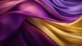 Bright draped silk backdrop. Satin luxury curtain background. Shiny liquid fabric.