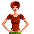 Bright drawing of gorgeous red-haired Caucasian lady isolat Royalty Free Stock Photo