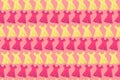 Bright dress pattern. Pink and yellow dresses on a pink background