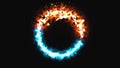 Bright dymanic fire and ice ring in space, this is opposite symbol, 3d render, computer generated background Royalty Free Stock Photo