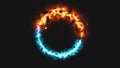Bright dymanic fire and ice ring in space, this is opposite symbol, 3d render, computer generated background Royalty Free Stock Photo