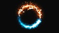 Bright dymanic fire and ice ring in space, this is opposite symbol, 3d render, computer generated background Royalty Free Stock Photo