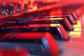 Bright and dynamic 3D rendering of music notes and piano keys in a lively, colorful scene.