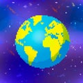 Bright earth planet in pixel art style, colorful globe on space background Royalty Free Stock Photo
