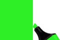 Bright electric fluorescent neon green felt tip pen marker highlighter painting large horizontal UFO background, isolated vertical