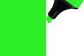 Bright electric fluorescent neon green felt tip pen marker highlighter painting large horizontal UFO background, isolated vertical