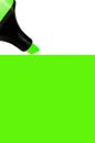 Bright electric fluorescent neon green felt tip pen marker painting large UFO background, isolated vertical copy space macro Royalty Free Stock Photo