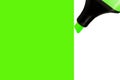 Bright electric fluorescent neon green felt tip pen marker painting large UFO background, isolated vertical copy space macro Royalty Free Stock Photo