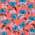 Bright elegant pattern with overlay blue flowers