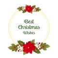 Bright elegant red wreath frame, for wallpaper of card best christmas wishes. Vector Royalty Free Stock Photo