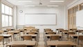 Empty Modern Classroom with Desks and Whiteboard Royalty Free Stock Photo