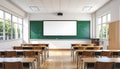 Bright and Empty Classroom with Projector Screen Royalty Free Stock Photo