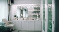 Bright empty cosmetology cabinet in modern beauty clinic. Interior of beautician room in aesthetic medicine salon. Medical office