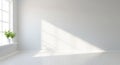 Minimalist interior with bright window light casting shadows on a white wall and floor empty room Royalty Free Stock Photo