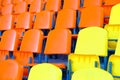 Bright empty plastic seats on the sports platform of the stadium Royalty Free Stock Photo