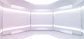 Bright Empty Reflective Sci Fi Futuristic Alien Spaceship Neon Led Glowing Virtual White Room Hall Stage Podium Cyber Background